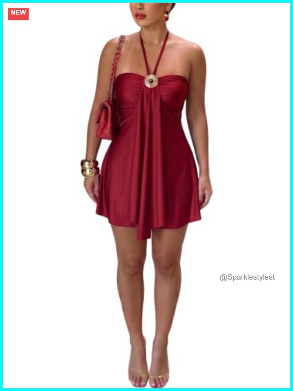 Satin Halter Mini Dress Backless Flowy A-Line Summer Party Dress